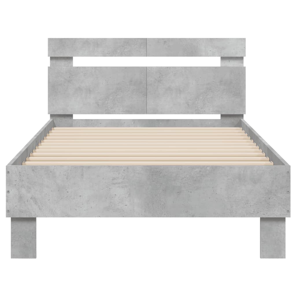 vidaXL Rama łóżka z wezgłowiem i LED, szarość betonu, 100x200 cm