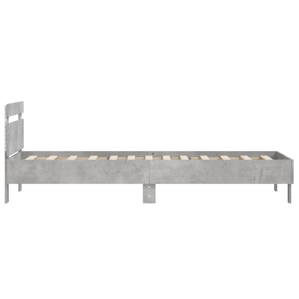 vidaXL Rama łóżka z wezgłowiem i LED, szarość betonu, 100x200 cm