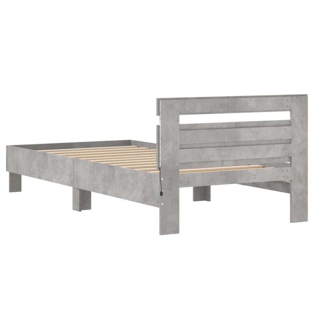 vidaXL Rama łóżka z wezgłowiem i LED, szarość betonu, 100x200 cm
