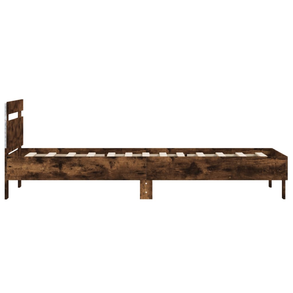 vidaXL Rama łóżka z wezgłowiem i LED, przydymiony dąb, 100x200 cm