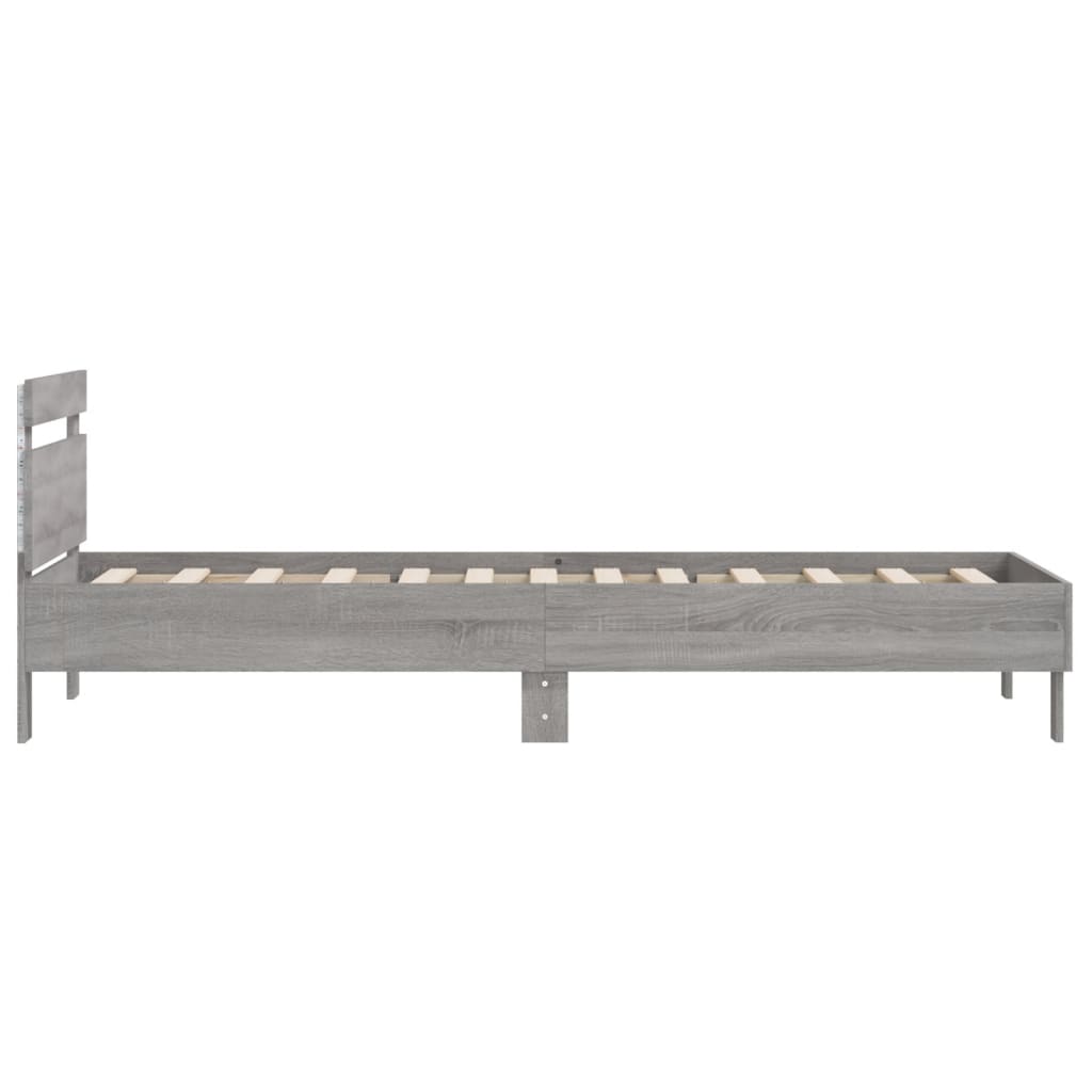 vidaXL Rama łóżka z wezgłowiem i LED, szary dąb sonoma, 100x200 cm