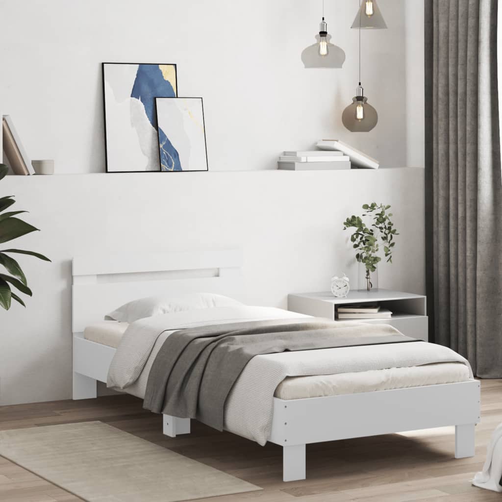 vidaXL Rama łóżka z wezgłowiem i LED, biała, 90x200 cm
