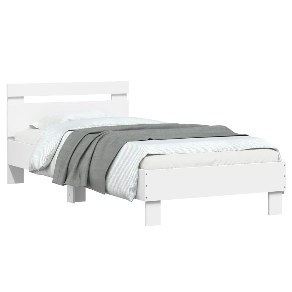 vidaXL Rama łóżka z wezgłowiem i LED, biała, 90x200 cm