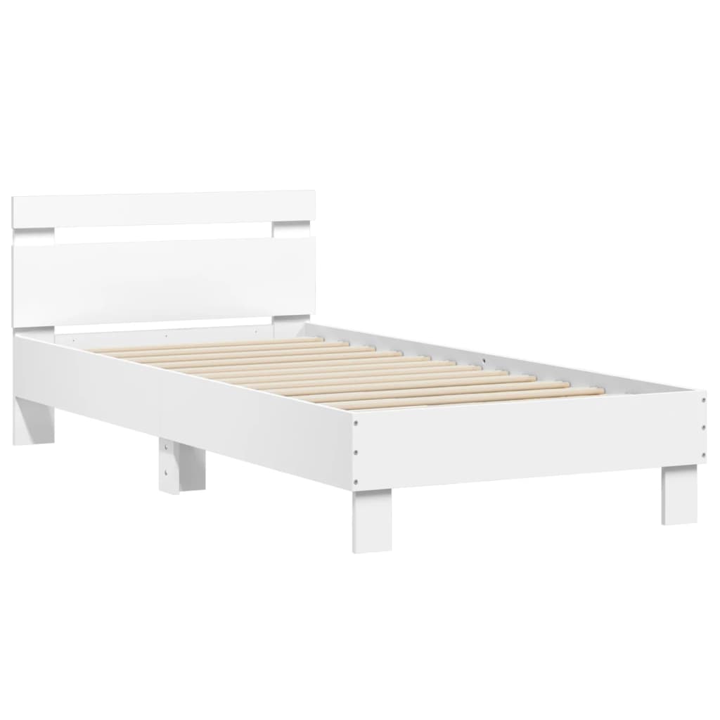 vidaXL Rama łóżka z wezgłowiem i LED, biała, 90x200 cm