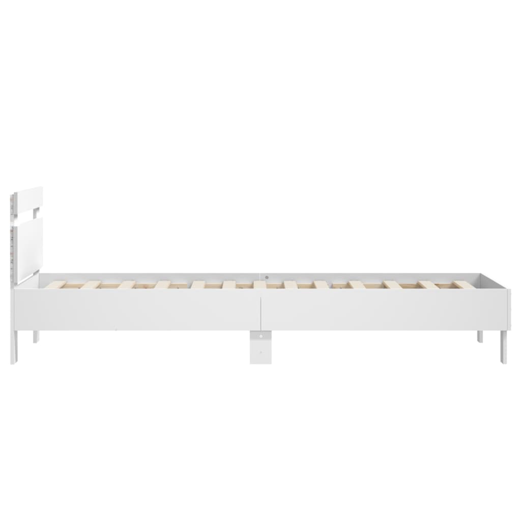 vidaXL Rama łóżka z wezgłowiem i LED, biała, 90x200 cm