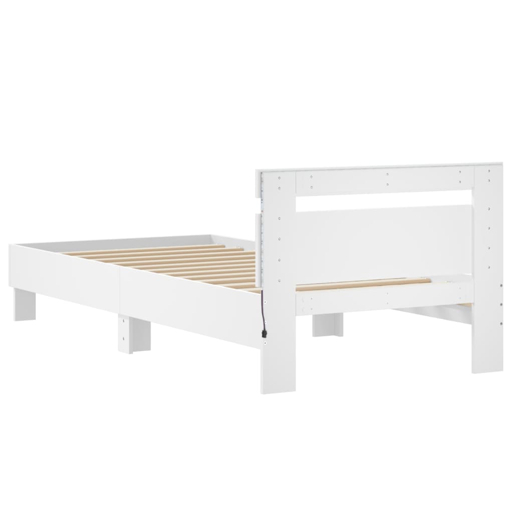 vidaXL Rama łóżka z wezgłowiem i LED, biała, 90x200 cm