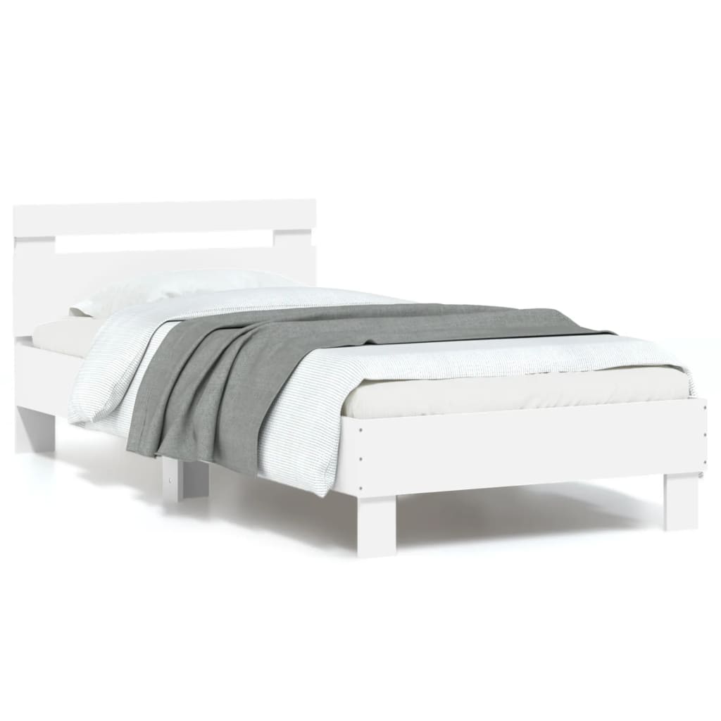 vidaXL Rama łóżka z wezgłowiem i LED, biała, 90x200 cm