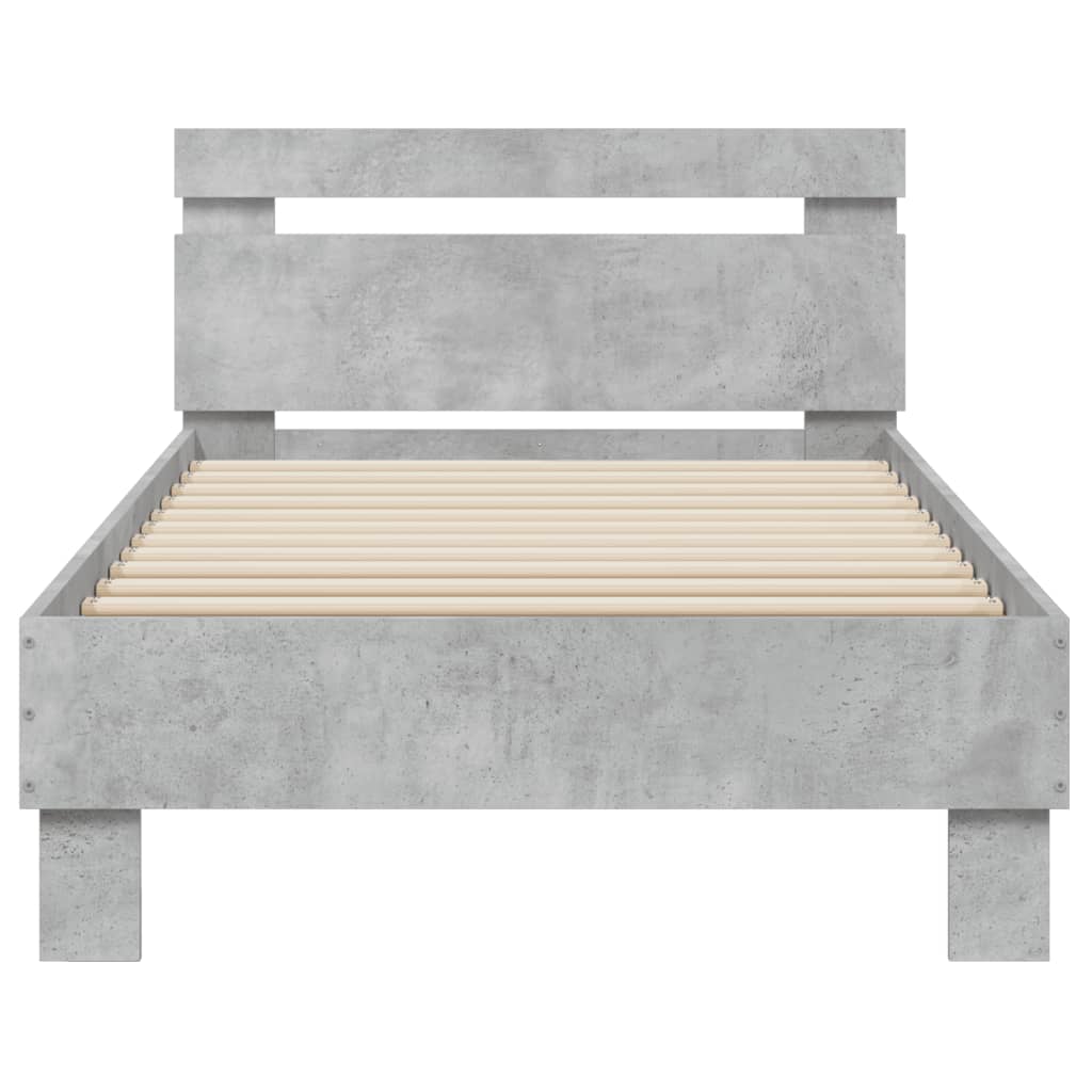 vidaXL Rama łóżka z wezgłowiem i LED, szarość betonu, 90x200 cm