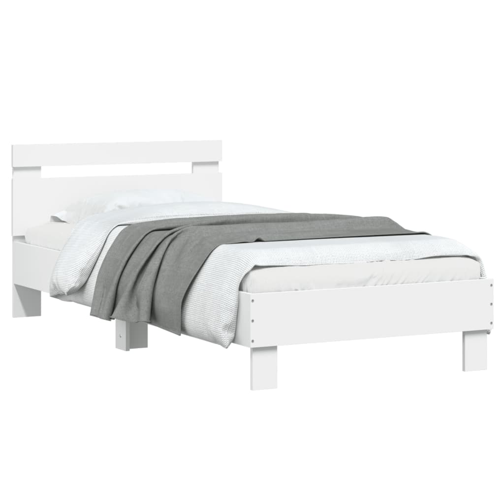 vidaXL Rama łóżka z wezgłowiem i LED, biała, 90x190 cm