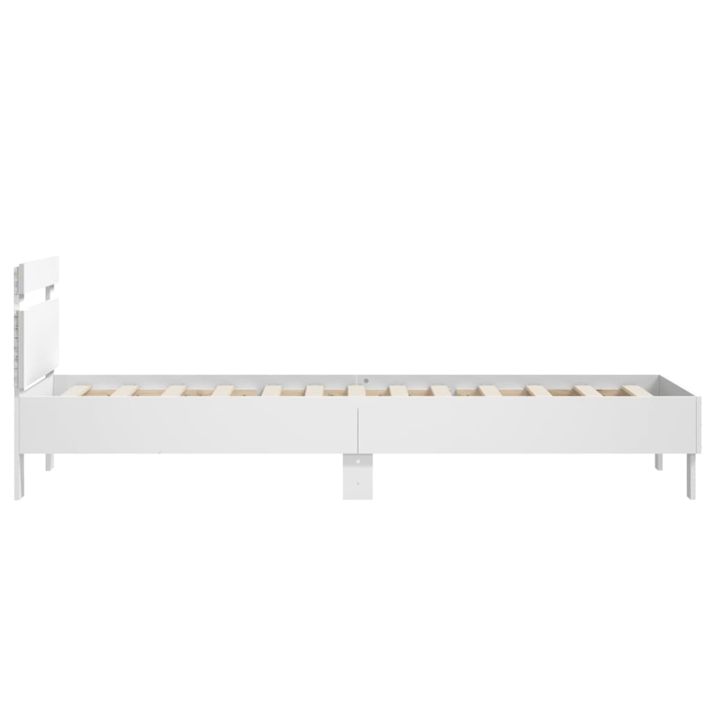 vidaXL Rama łóżka z wezgłowiem i LED, biała, 90x190 cm