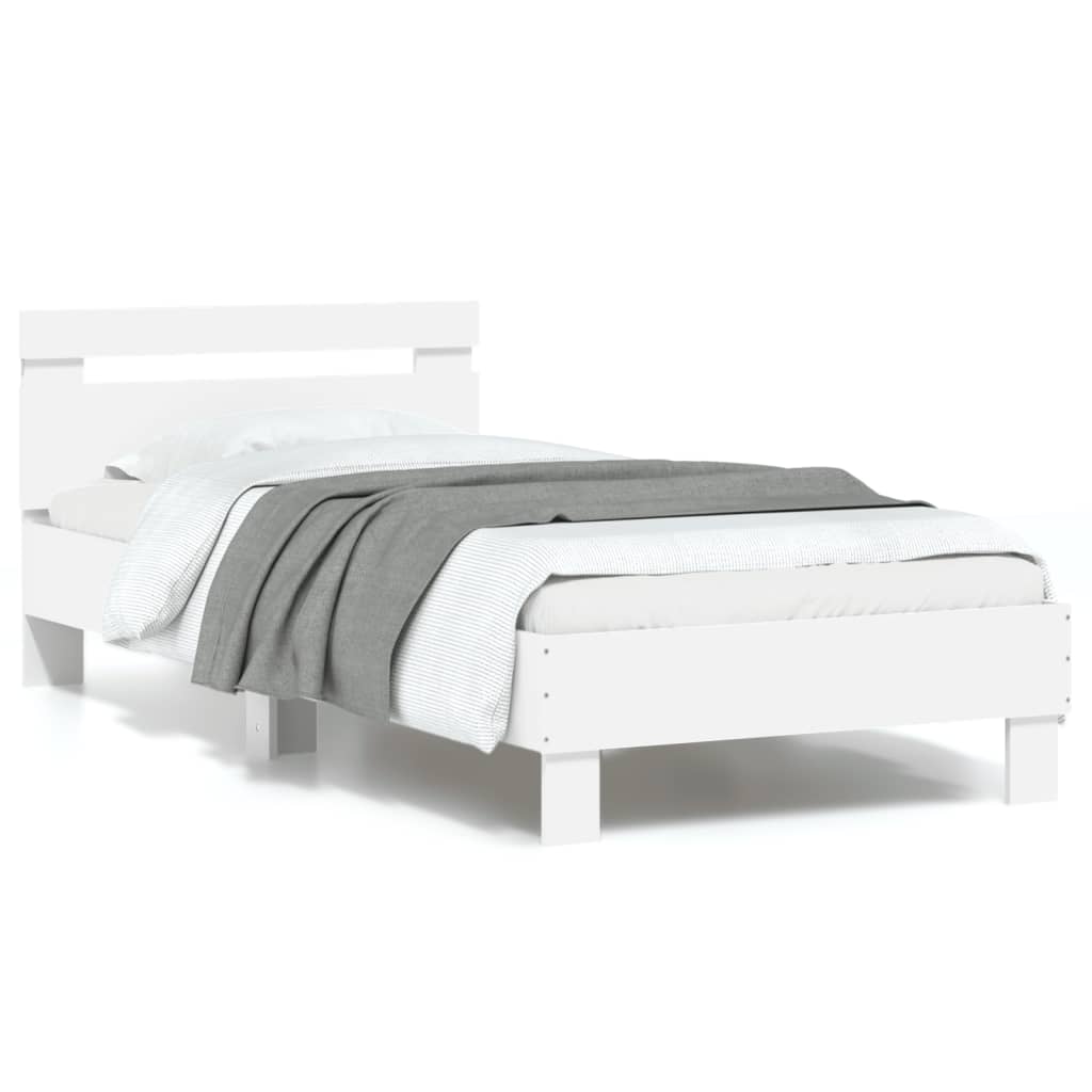 vidaXL Rama łóżka z wezgłowiem i LED, biała, 90x190 cm