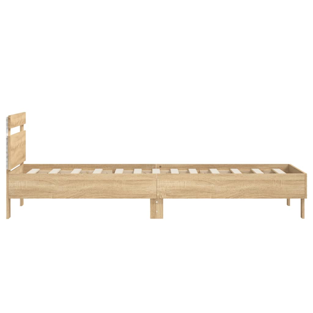 vidaXL Rama łóżka z wezgłowiem i LED, dąb sonoma, 90x190 cm