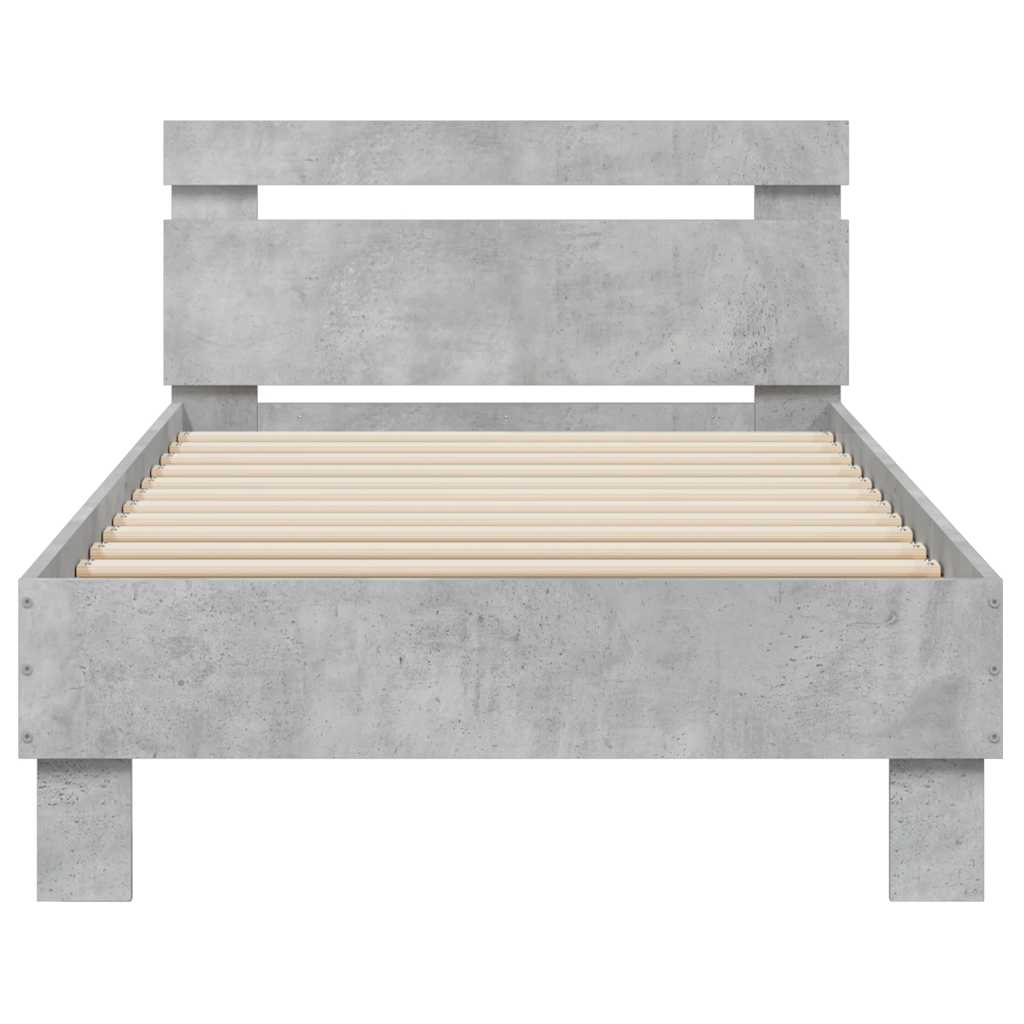 vidaXL Rama łóżka z wezgłowiem i LED, szarość betonu, 90x190 cm