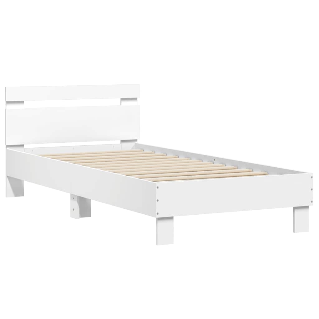vidaXL Rama łóżka z wezgłowiem i LED, biała, 75x190 cm