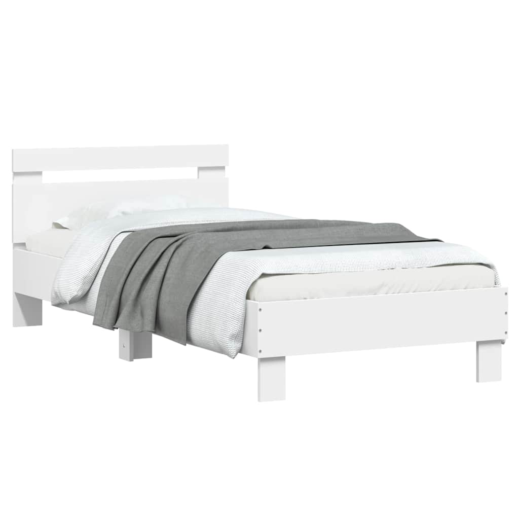 vidaXL Rama łóżka z wezgłowiem i LED, biała, 75x190 cm