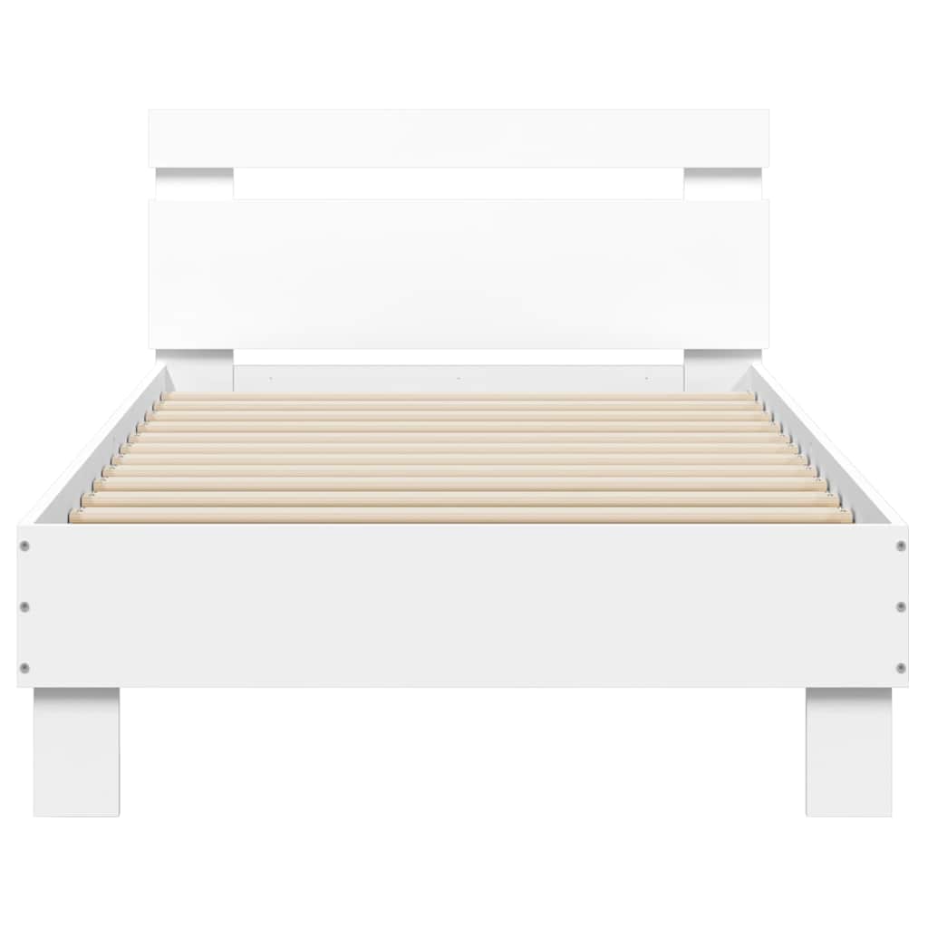 vidaXL Rama łóżka z wezgłowiem i LED, biała, 75x190 cm