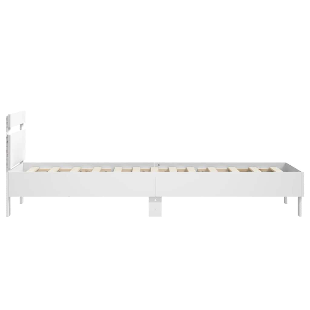 vidaXL Rama łóżka z wezgłowiem i LED, biała, 75x190 cm