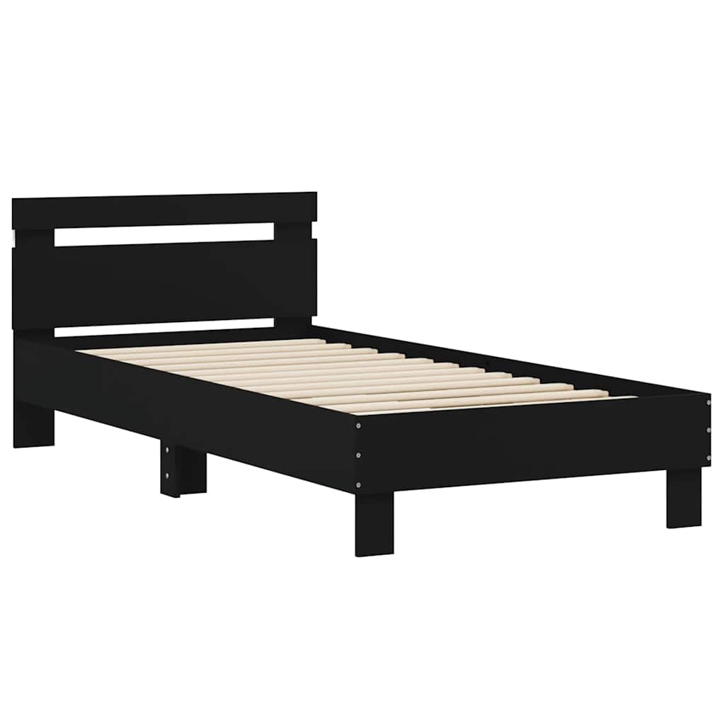 vidaXL Rama łóżka z wezgłowiem i LED, czarna, 75x190 cm