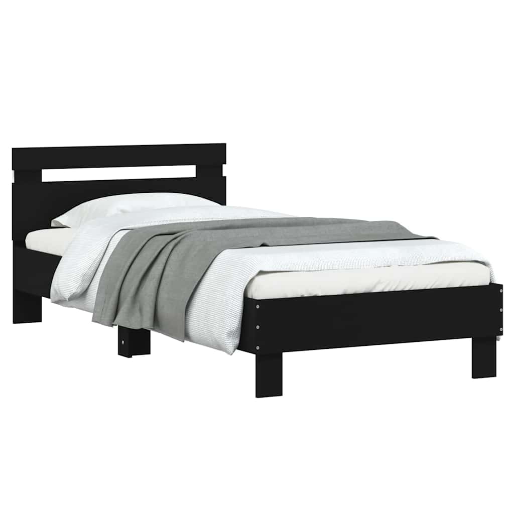 vidaXL Rama łóżka z wezgłowiem i LED, czarna, 75x190 cm