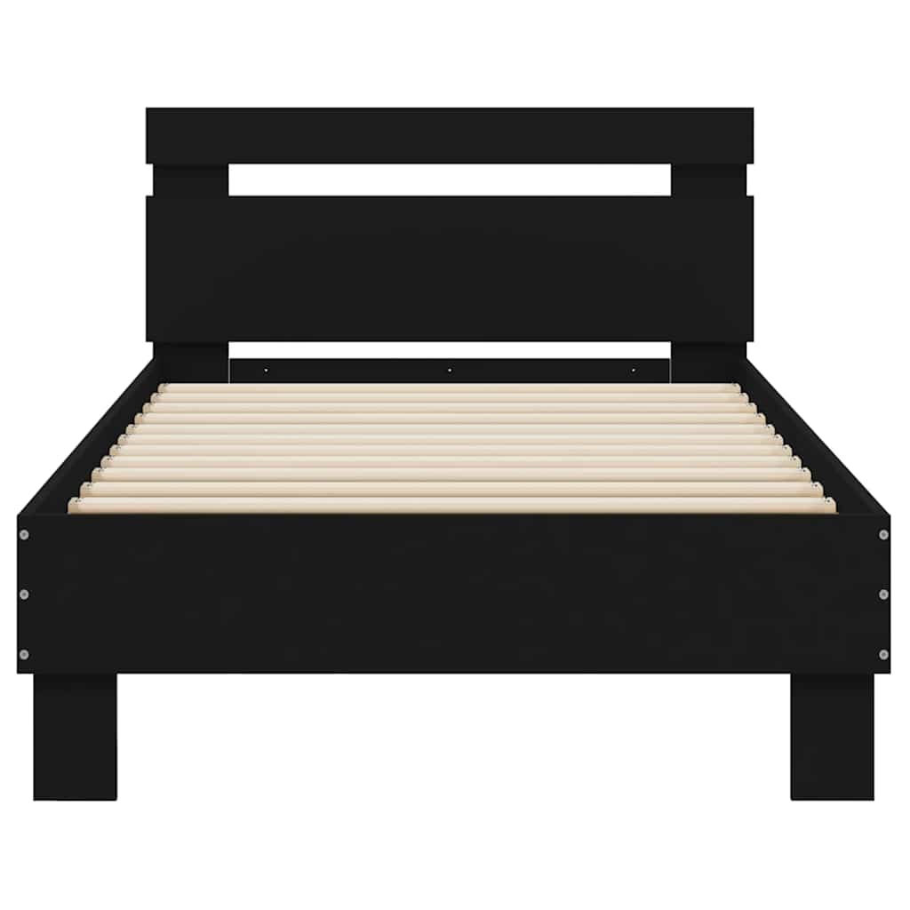 vidaXL Rama łóżka z wezgłowiem i LED, czarna, 75x190 cm