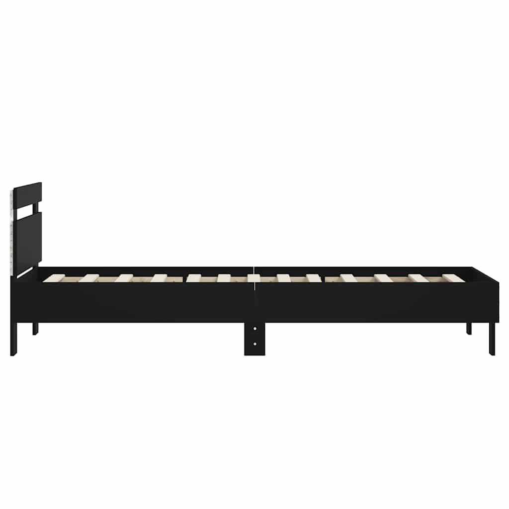 vidaXL Rama łóżka z wezgłowiem i LED, czarna, 75x190 cm