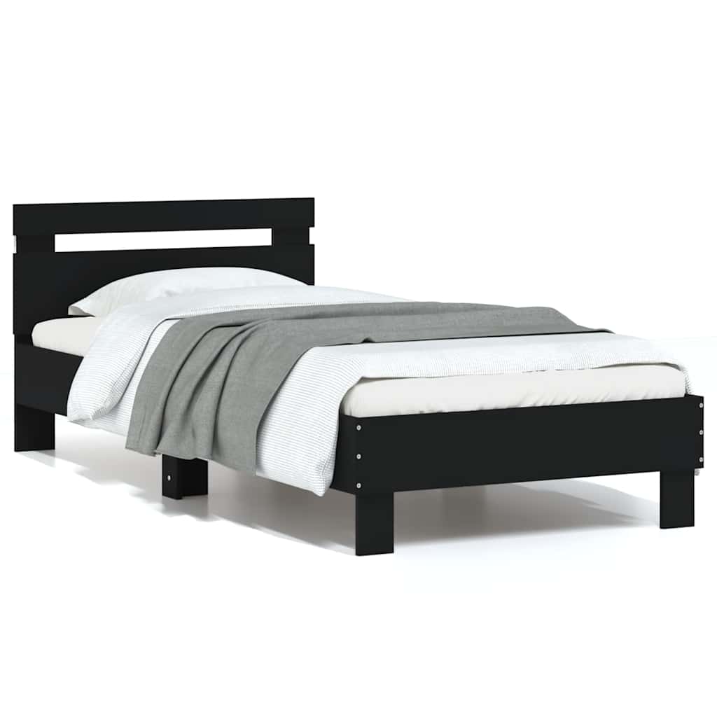 vidaXL Rama łóżka z wezgłowiem i LED, czarna, 75x190 cm