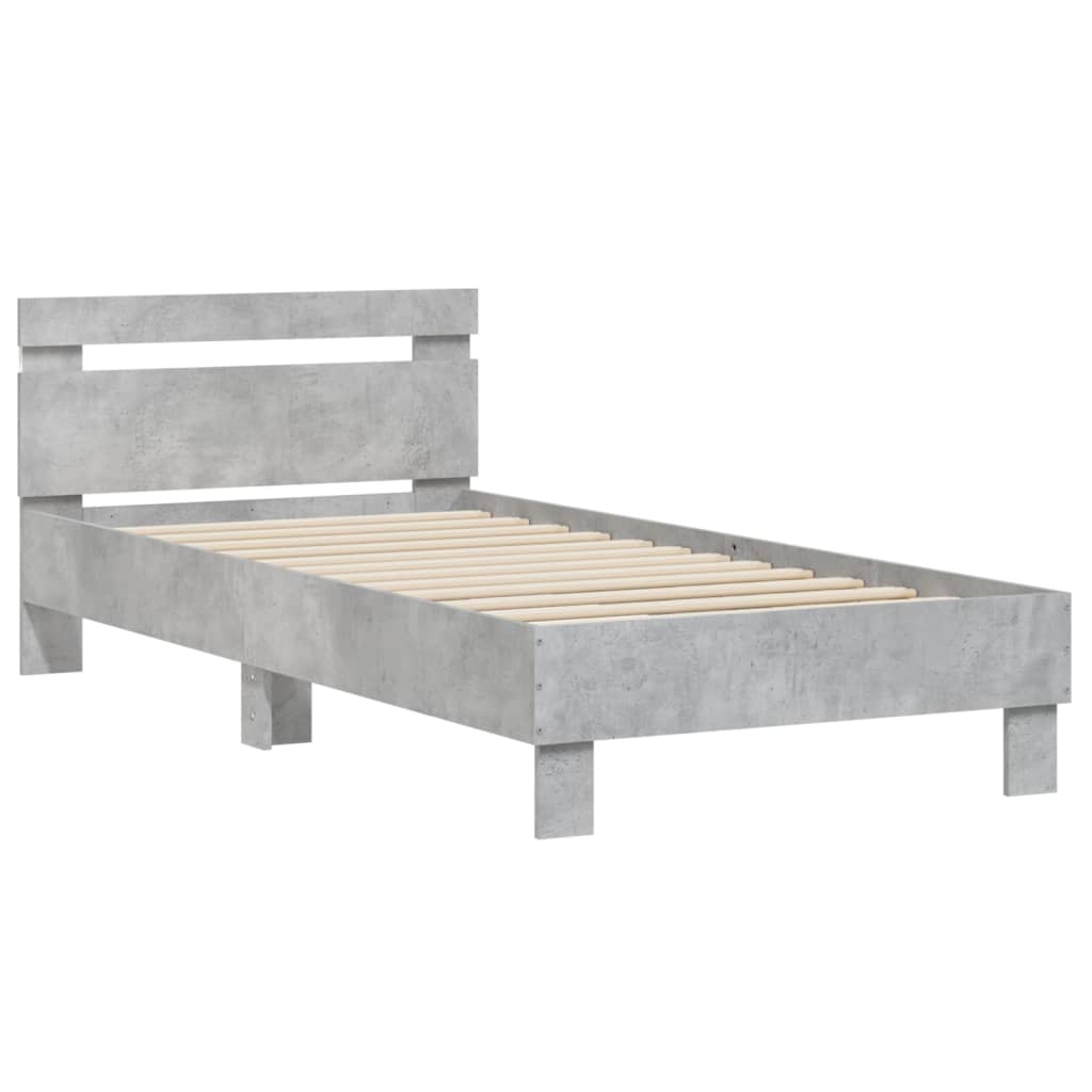 vidaXL Rama łóżka z wezgłowiem i LED, szarość betonu, 75x190 cm