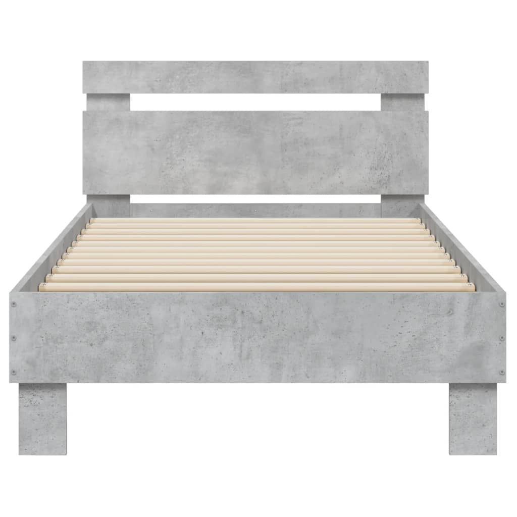 vidaXL Rama łóżka z wezgłowiem i LED, szarość betonu, 75x190 cm