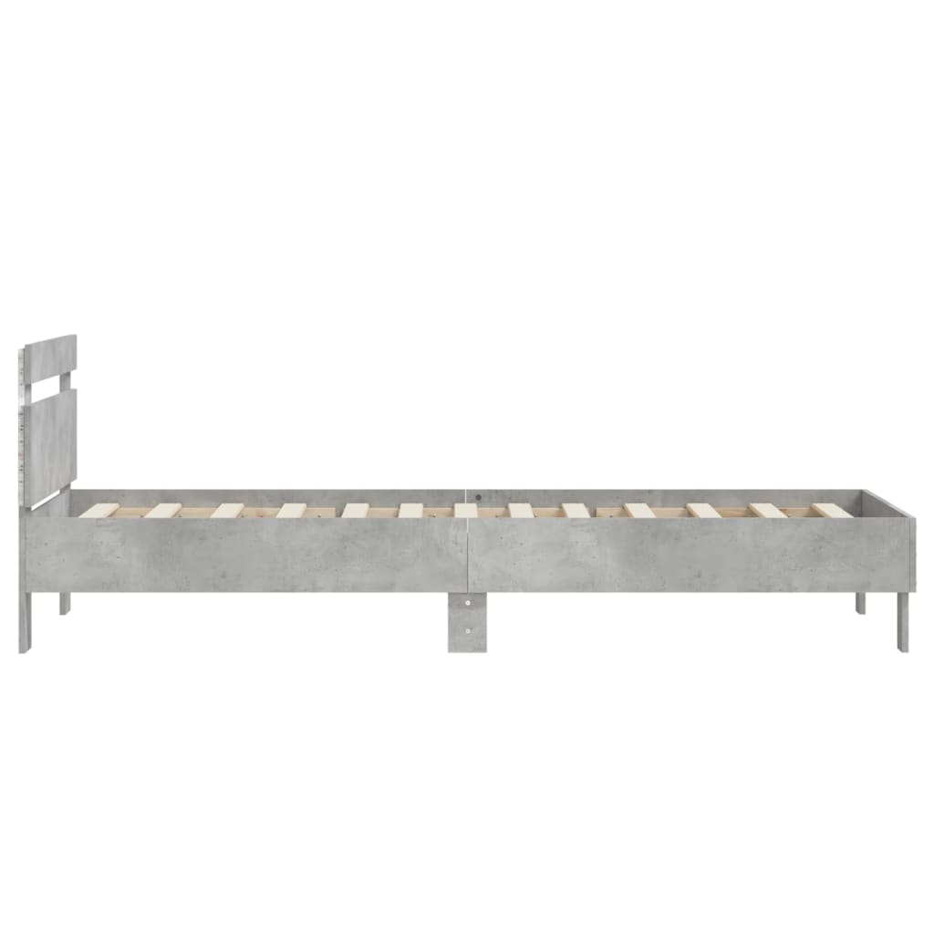 vidaXL Rama łóżka z wezgłowiem i LED, szarość betonu, 75x190 cm