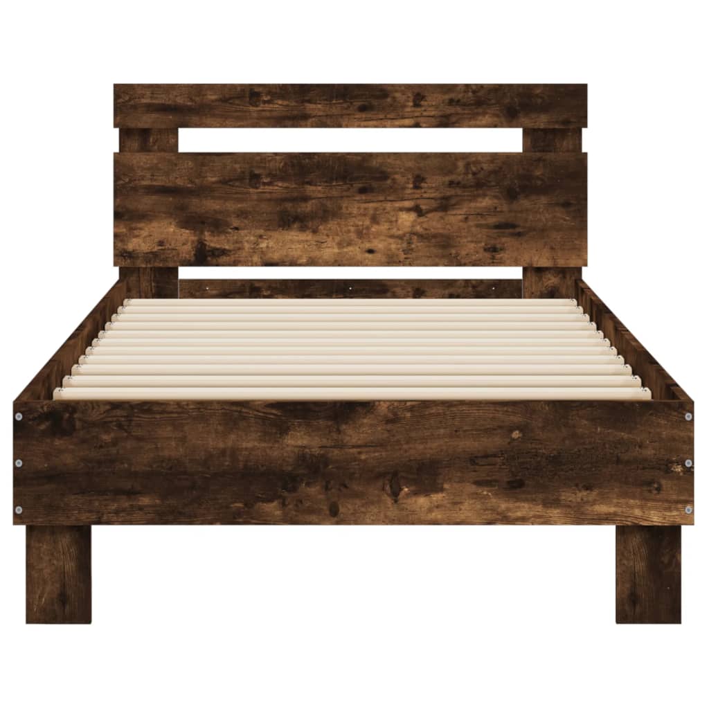 vidaXL Rama łóżka z wezgłowiem i LED, przydymiony dąb, 75x190 cm