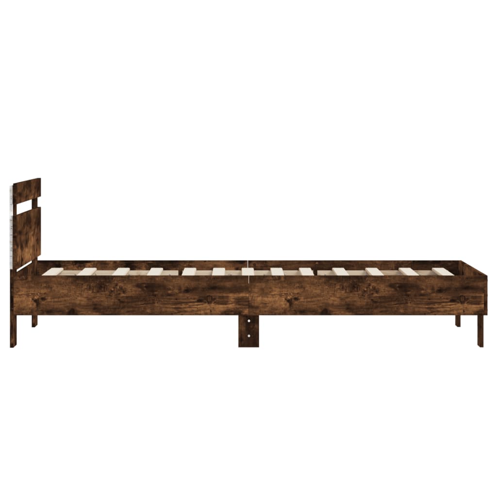 vidaXL Rama łóżka z wezgłowiem i LED, przydymiony dąb, 75x190 cm
