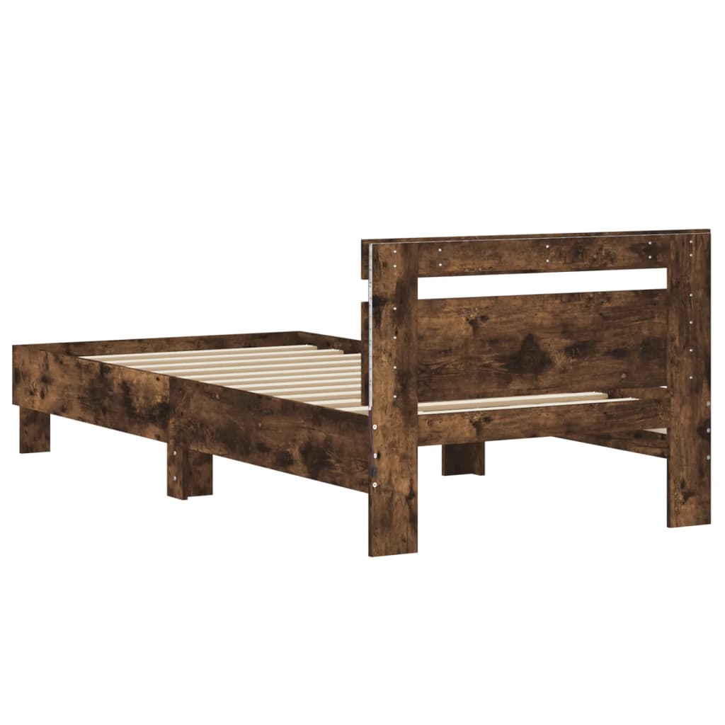 vidaXL Rama łóżka z wezgłowiem i LED, przydymiony dąb, 75x190 cm