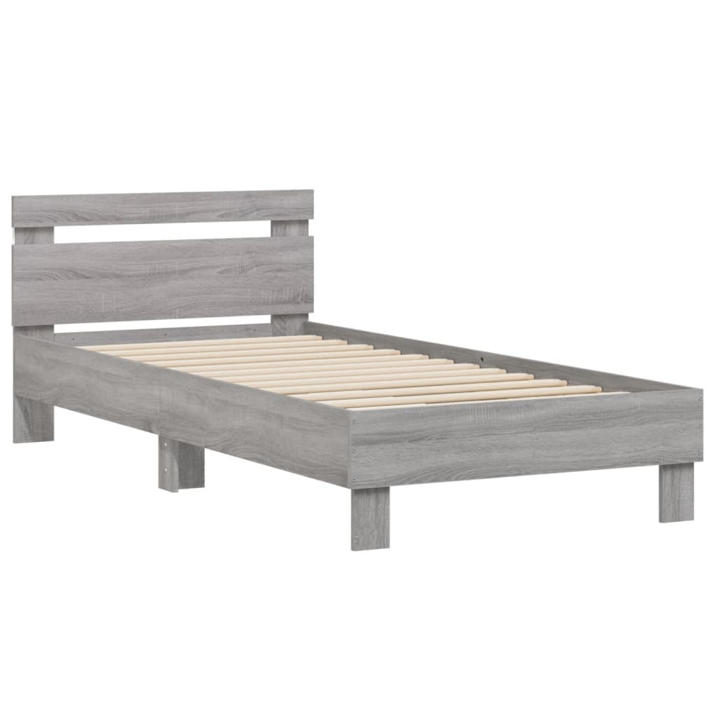 vidaXL Rama łóżka z wezgłowiem i LED, szary dąb sonoma, 75x190 cm