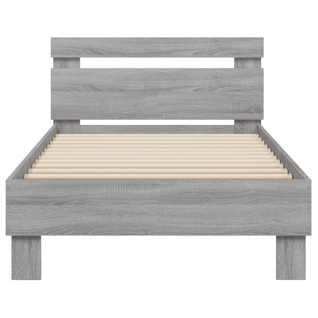 vidaXL Rama łóżka z wezgłowiem i LED, szary dąb sonoma, 75x190 cm