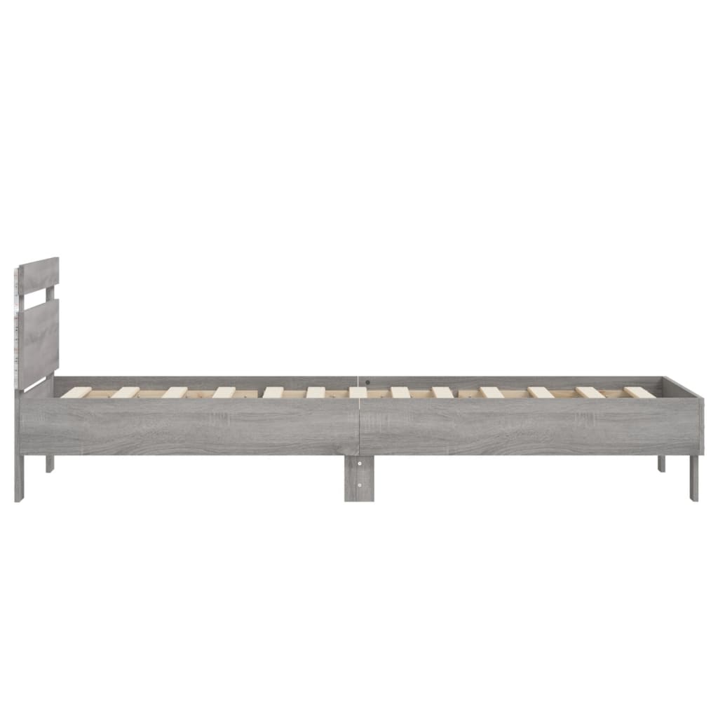 vidaXL Rama łóżka z wezgłowiem i LED, szary dąb sonoma, 75x190 cm