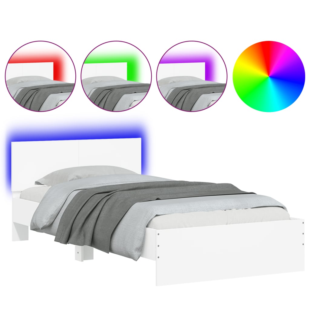 vidaXL Rama łóżka z wezgłowiem i LED, biała, 100x200 cm