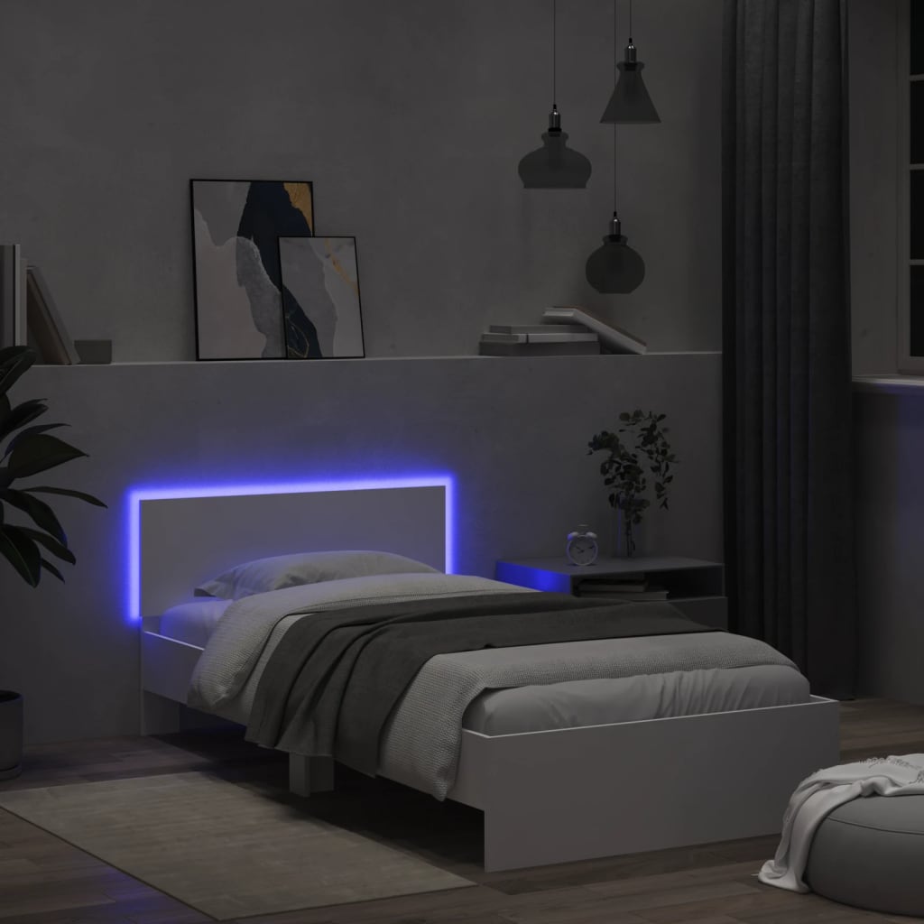 vidaXL Rama łóżka z wezgłowiem i LED, biała, 100x200 cm