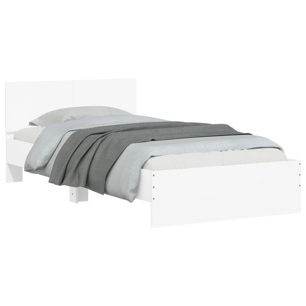 vidaXL Rama łóżka z wezgłowiem i LED, biała, 100x200 cm