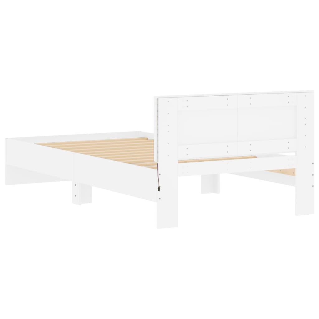vidaXL Rama łóżka z wezgłowiem i LED, biała, 100x200 cm