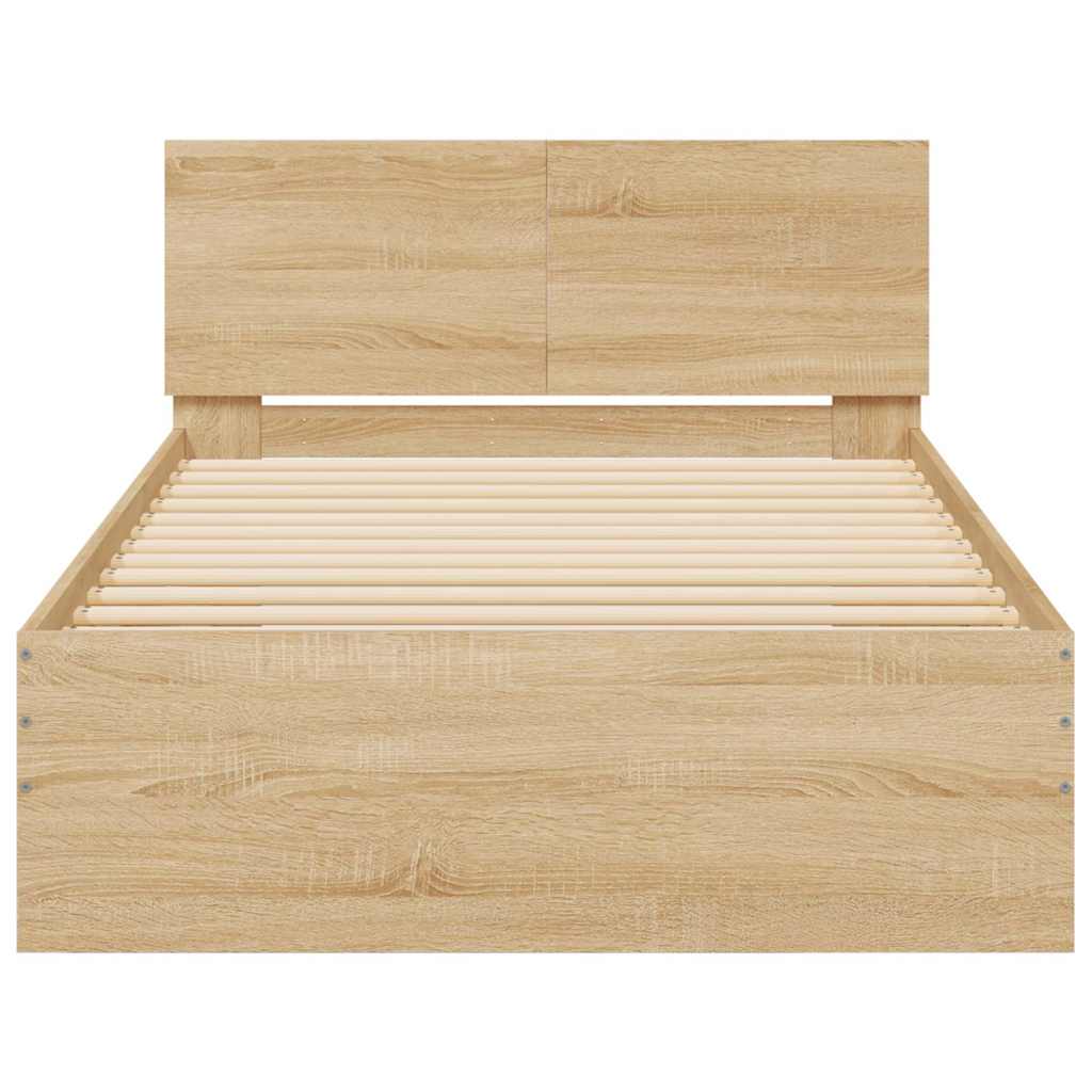 vidaXL Rama łóżka z wezgłowiem i LED, dąb sonoma, 100x200 cm