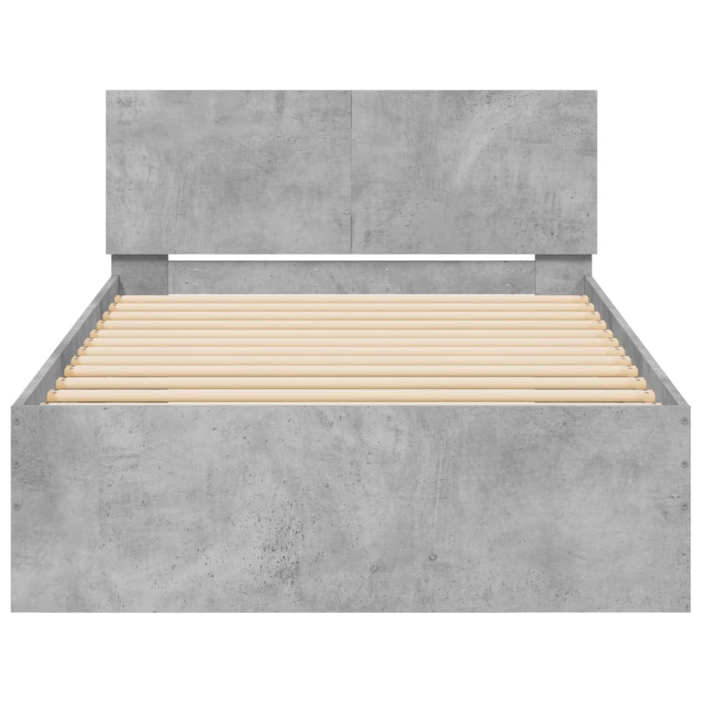 vidaXL Rama łóżka z wezgłowiem i LED, szarość betonu, 100x200 cm