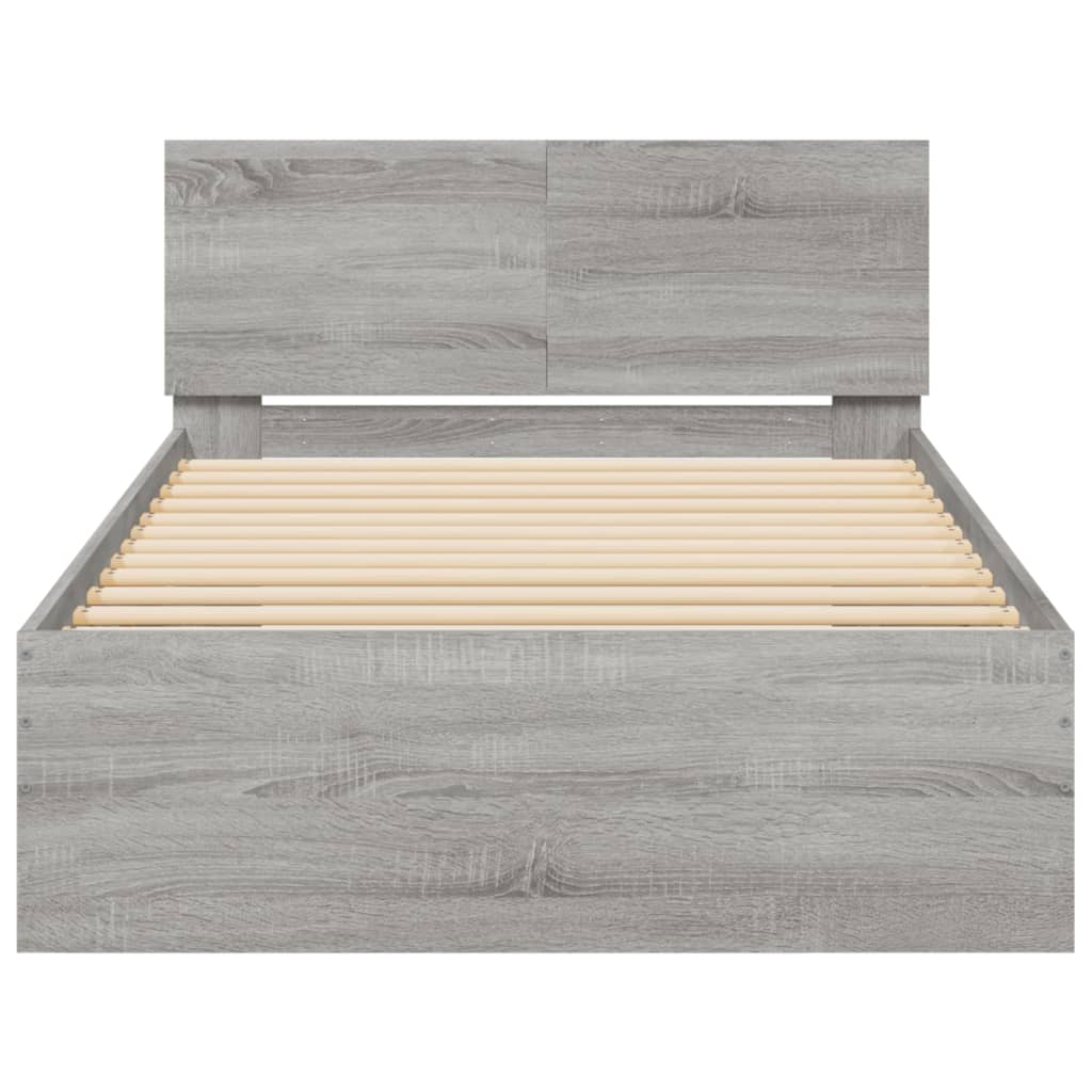 vidaXL Rama łóżka z wezgłowiem i LED, szary dąb sonoma, 100x200 cm