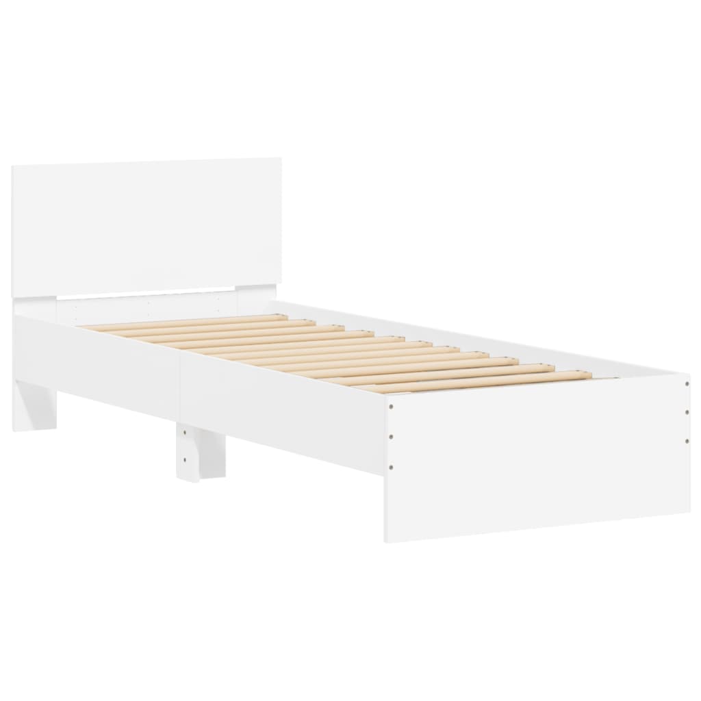 vidaXL Rama łóżka z wezgłowiem i LED, biała, 90x200 cm