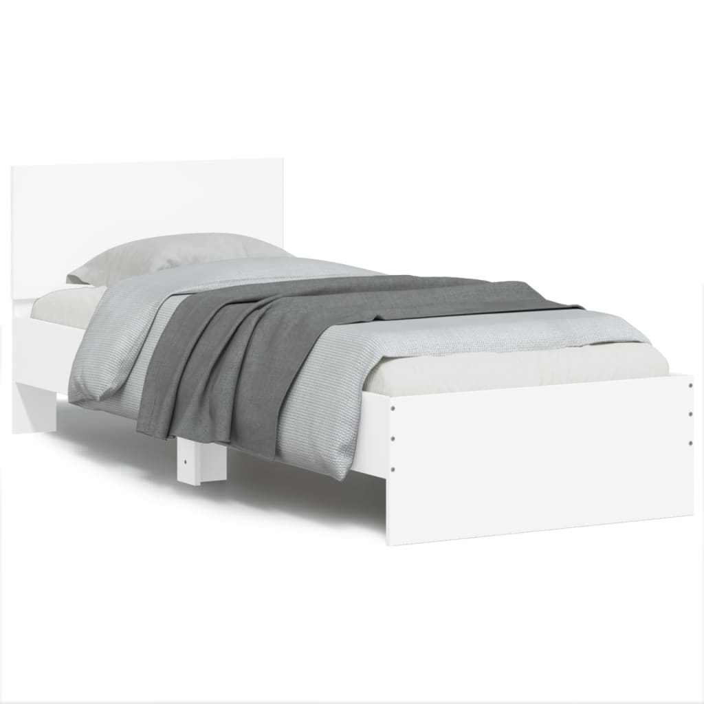 vidaXL Rama łóżka z wezgłowiem i LED, biała, 90x200 cm