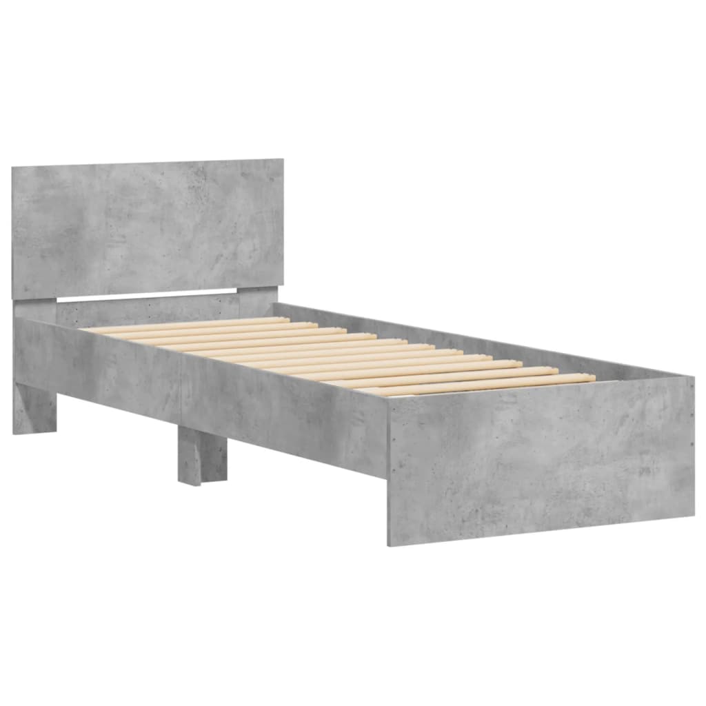 vidaXL Rama łóżka z wezgłowiem i LED, szarość betonu, 90x200 cm