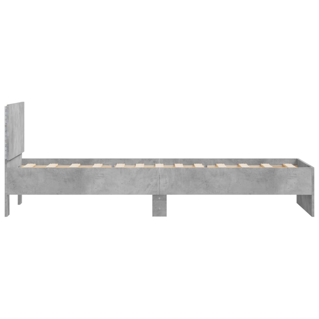 vidaXL Rama łóżka z wezgłowiem i LED, szarość betonu, 90x200 cm