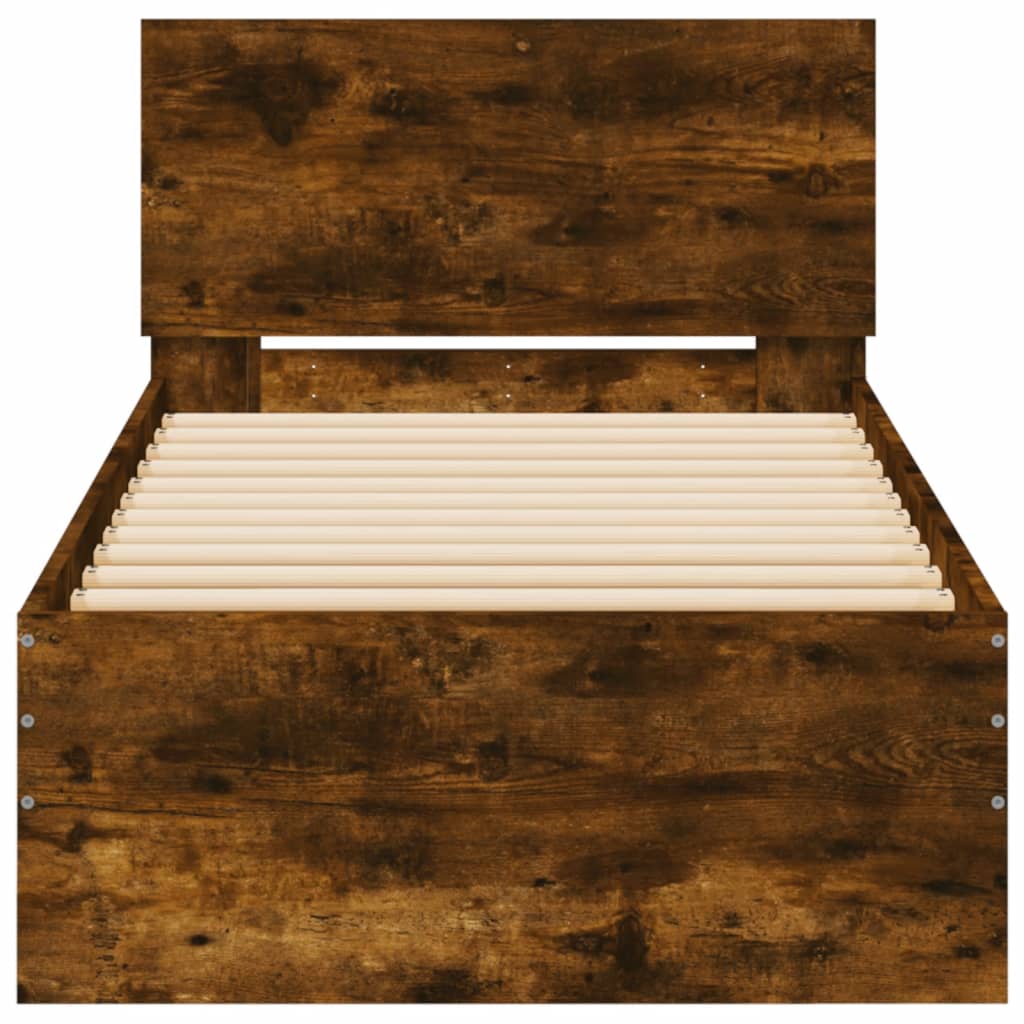 vidaXL Rama łóżka z wezgłowiem i LED, przydymiony dąb, 90x200 cm