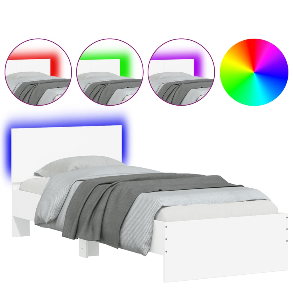 vidaXL Rama łóżka z wezgłowiem i LED, biała, 90x190 cm