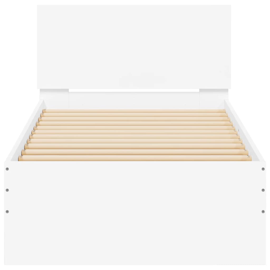 vidaXL Rama łóżka z wezgłowiem i LED, biała, 90x190 cm