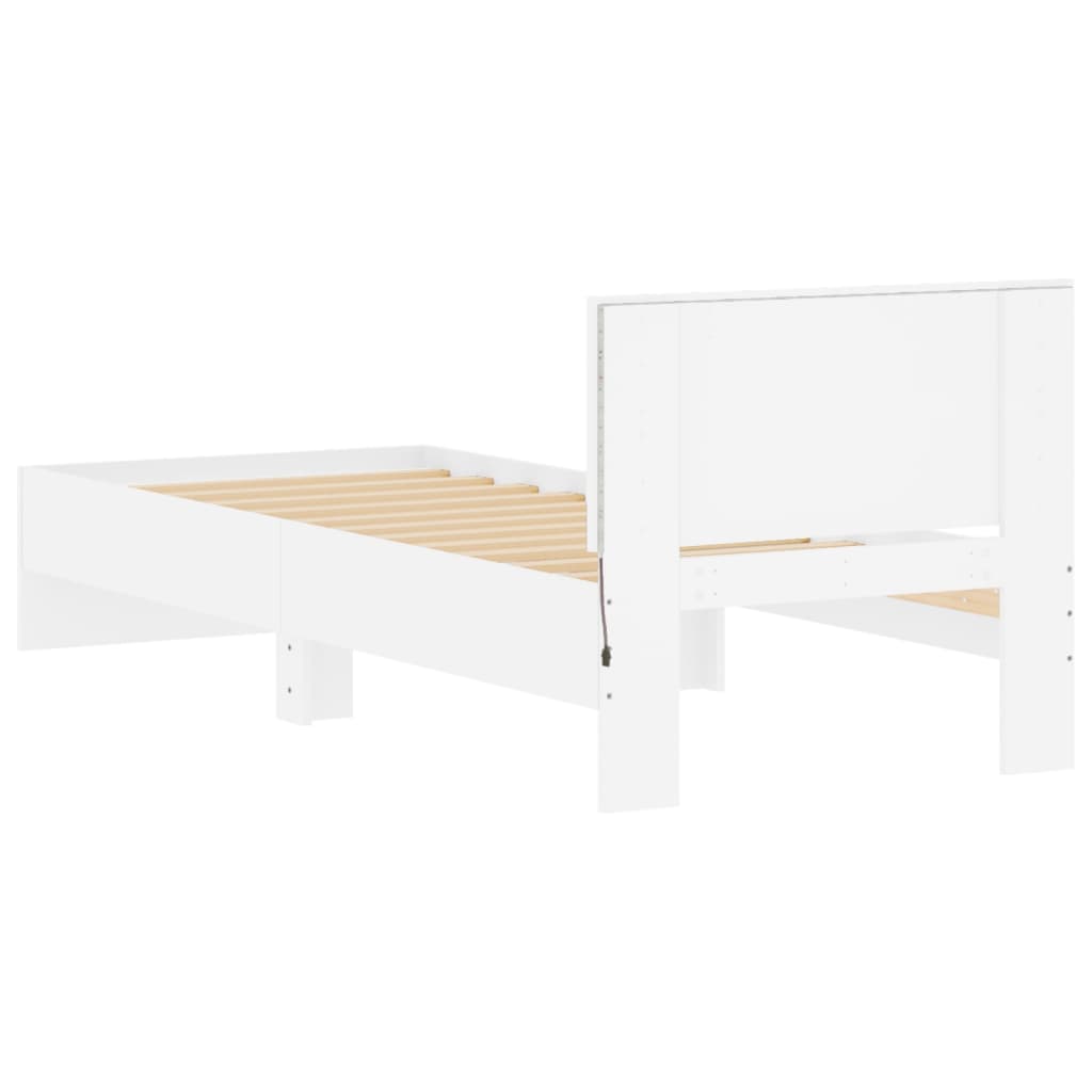 vidaXL Rama łóżka z wezgłowiem i LED, biała, 90x190 cm